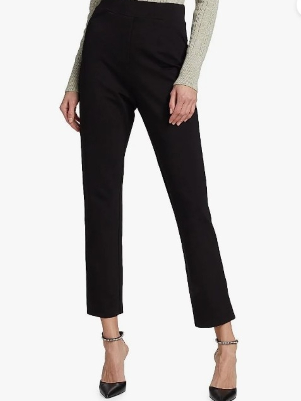 Saks Fifth Avenue Black Slim Pants Side Zip Flat Front Stretch Size 12